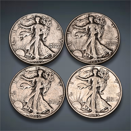 1945 & 1946 (4) Walking Liberty Half Silver Dollars