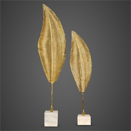 Gold Leaf Sculptures on Marble Bases — Matched Pair, Modern Décor