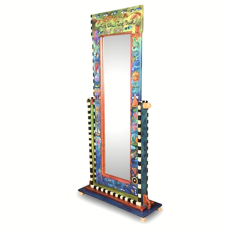 Sticks Studio Cheval Floor Mirror, signed “Sticks,” dated 2001