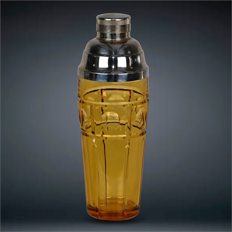 Deco Amber Cut Glass Cocktail Shaker