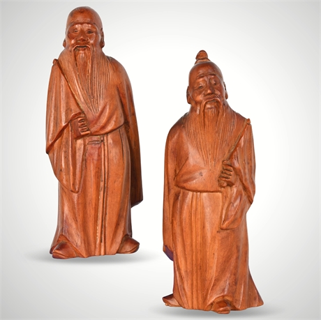 Pair of Carved Chinese Boxwood Figures