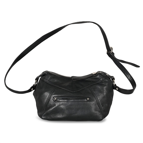 B. Makowsky Black Pebbled Leather Studded Shoulder Bag — Adjustable Strap