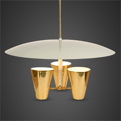 Lightolier Saucer Pendant Chandelier — Pierced Brass, 1950s