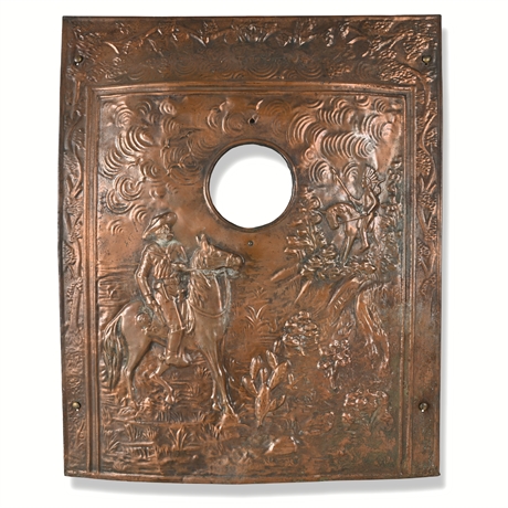 F. Lorenzen Embossed Copper Fire-Front – Western Scene, 30", c. 1900