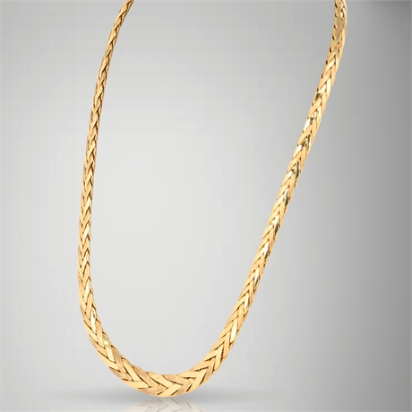 14K Gold Italian Wheat Chain Necklace, 17", Reversible, Signed 57 AR