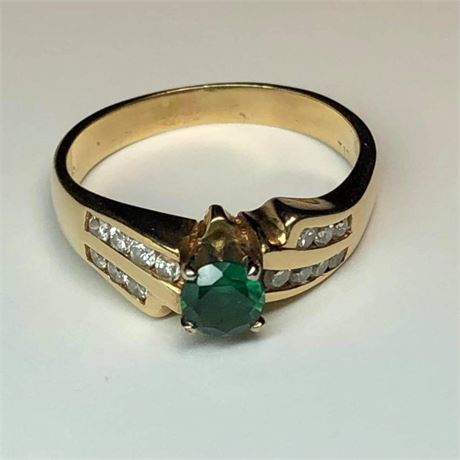 Emerald and Diamond 14K Ring