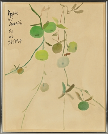 1974 Mie-Shu Ou Watercolor "Apples in Corrales"