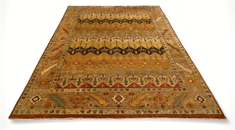 Kalaty Oushak Collection Hand-Knotted Wool Rug — 9x12 ft, Earth-Tone Anatolian D