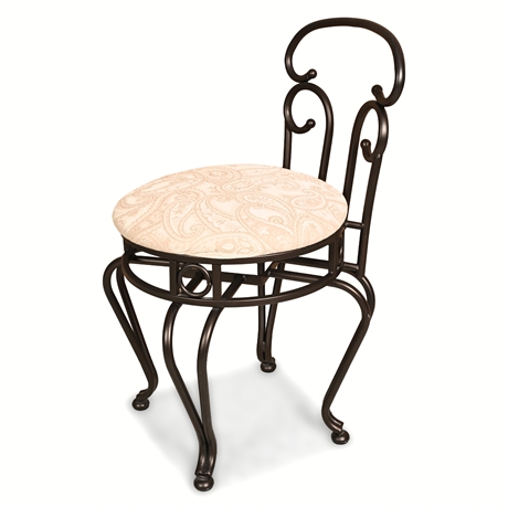 Homtomi Steel Vanity Chair – Scrollwork Elegance with Cream Paisley Seat