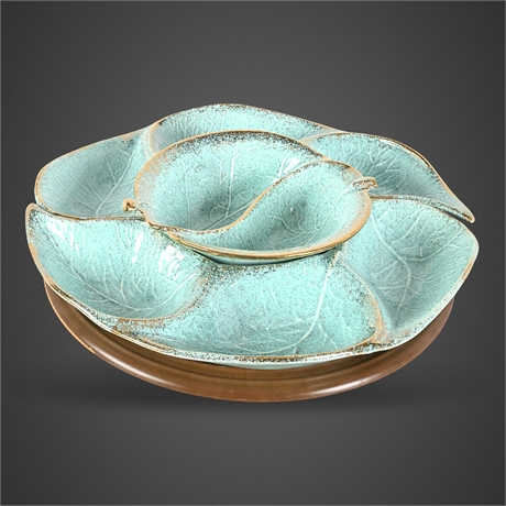 California Originals #725 Speckled Turquoise Pottery Chip & Dip Lazy Susan