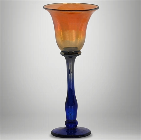 9.5” Rick Strini Hand Blown Studio Gold Cobalt Blue Votive or Stem