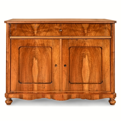 Antique Walnut Flip-Top Bar Cabinet with Dovetail Drawers & Shelf