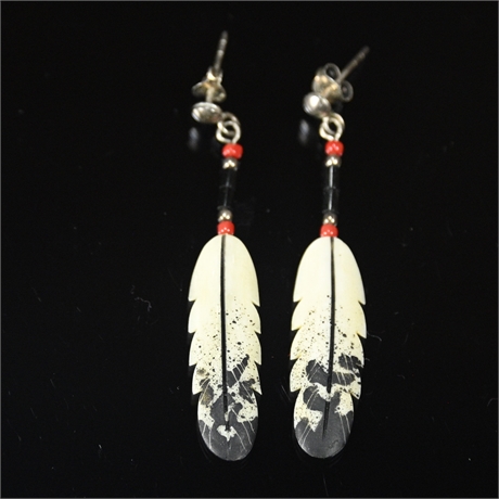 Carved Bone Feather Earrings