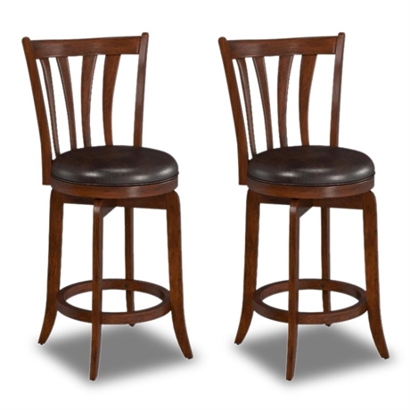 Pair of Contemporary Swivel Bar Stools with Slat Backs & Vinyl Seats