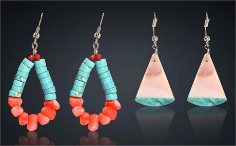 2 Pair Artist Crafted Dangle Earrings
