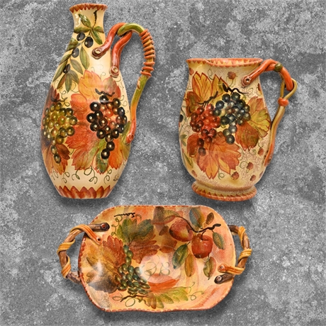 Italica Ars Firenze Majolica 3-Pc Set — Ewer, Pitcher, Tray Pezzo Unico