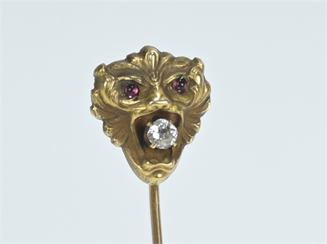 Antique 14k Gold Mine Cut Diamond Ruby Tie Pin