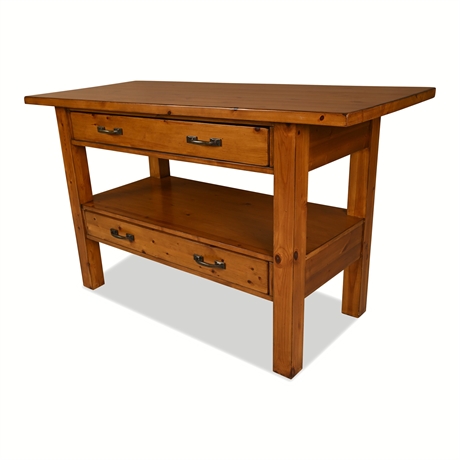 Pottery Barn Bryce Solid Pine Two-Drawer Kitchen Prep Island Console