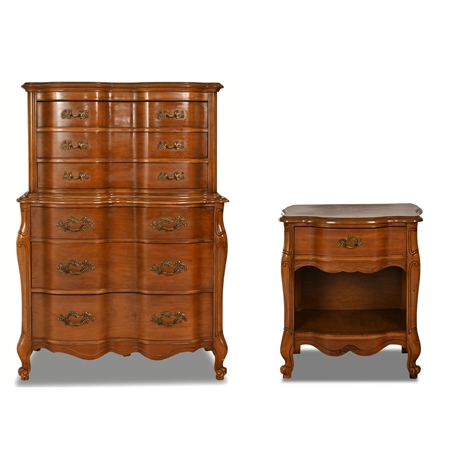 French Provincial Highboy & Night Stand by Lit Brothers