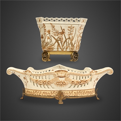 Faïence-Style Cache Pots with Gilt Brass Mounts