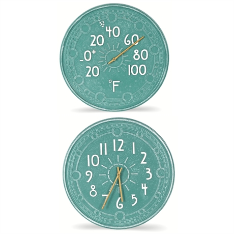 Ashland Outdoor Wall Clock & Thermometer Set