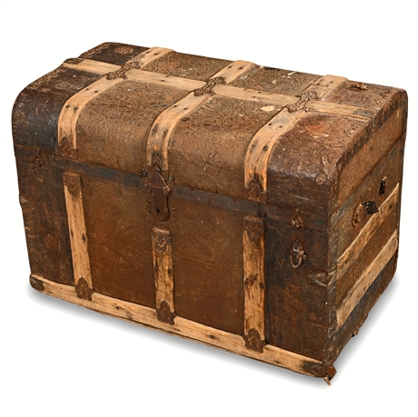 Antique Steel-Clad Dome-Top Steamer Trunk, 19th Century