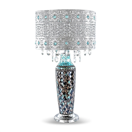 Metal Mosaic & Crystal Table Lamp