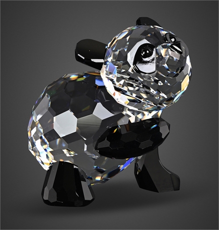 Swarovski Silver Crystal Large Panda Figurine #7611, Original Box & Certificate