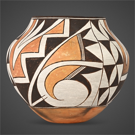 Acoma Pueblo Polychrome Pottery Jar – Geometric Design, ca. Mid-20th Century