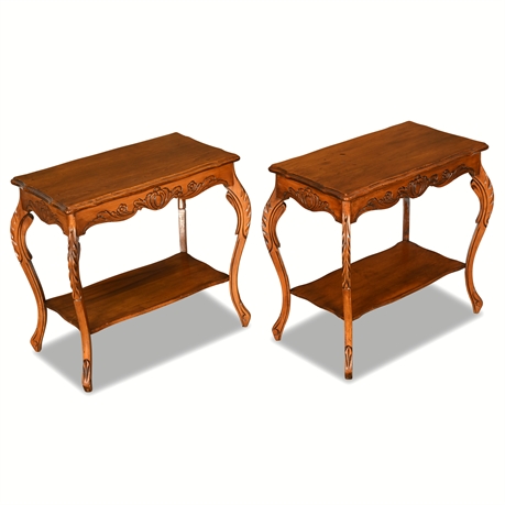 Pair of Hand-Carved Rococo Revival Side Tables with Cabriole Legs