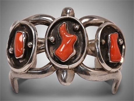 Navajo Coral and Sterling Cuff Bracelet