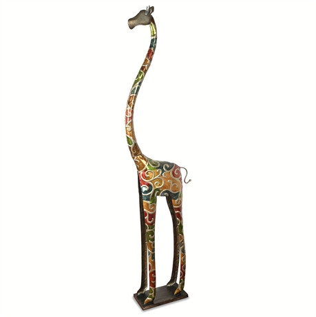 Colorful Steel Giraffe Sculpture – 73.5" Tall Decorative Art Figure