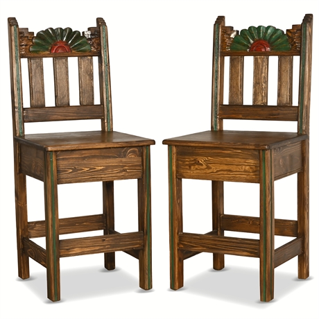 Pair of Carved Rustic Bar Stools