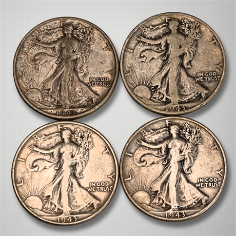 (4) 1943 Walking Liberty Silver Half Dollars