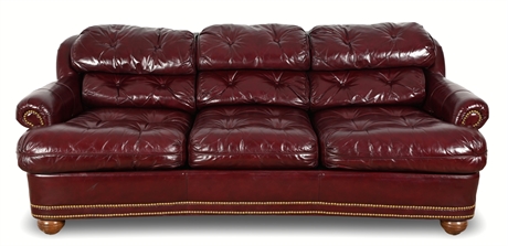 Bernhardt Full Grain Leather Sofa With Nail Head Trim - Burgundy Finish