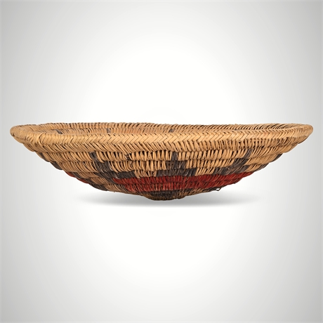 12" Navajo Wedding Basket — Coiled Spiral, Red & Brown