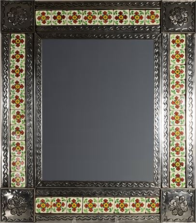 Tooled Tin and Tile Mirror