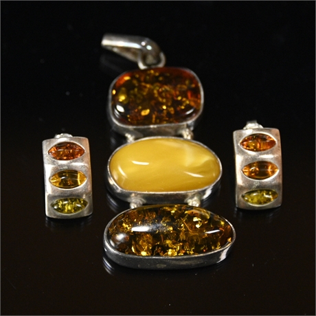 Amber Pendant and Earring Set