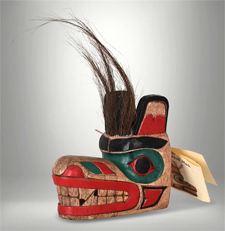 Northwest Coast Wolf Mask — Hand-Carved, Painted, Wall-Mountable