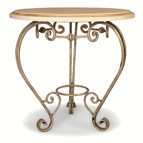 Round Iron Accent Table with Gilt-Rimmed Top