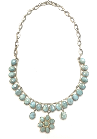 Silver Statement Necklace with Aqua Stones