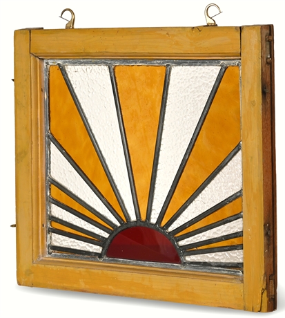 Antique Window Frame with Stained Glass Panel