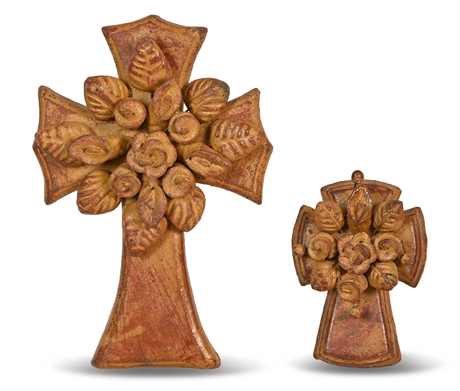 Pair Mexican Floral Ceramic Crosses