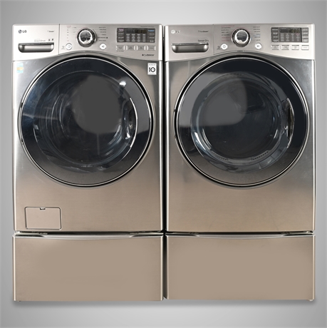 LG WM3470HVA Washer & DLEX3470V Dryer w/ Pedestals — Tested, Functional