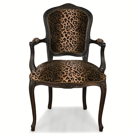 Italian Louis XV Style Armchair — Leopard Velvet Upholstery