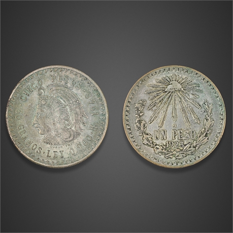 Mexico Silver Pesos – Un Peso & Cinco Pesos – .720 & .900 Silver