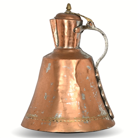 Antique Hammered Copper & Brass Bell Shaped Pitcher