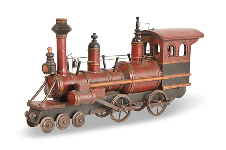 Vintage Cherry Wood & Metal Steam Locomotive Train