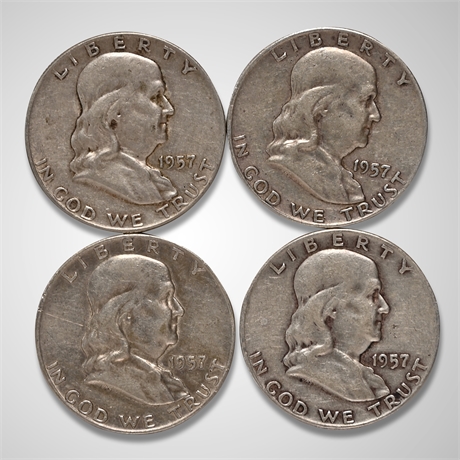 (4) 1957 Franklin Silver Half Dollars