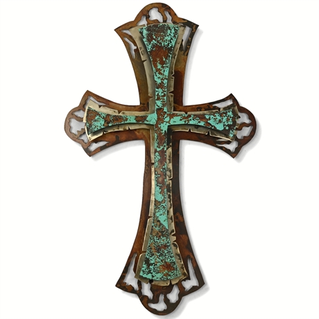 Large Patinated Iron/Steel Wall Cross